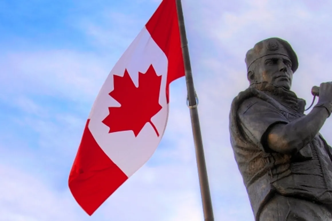 drapeau canada et statue 120x100